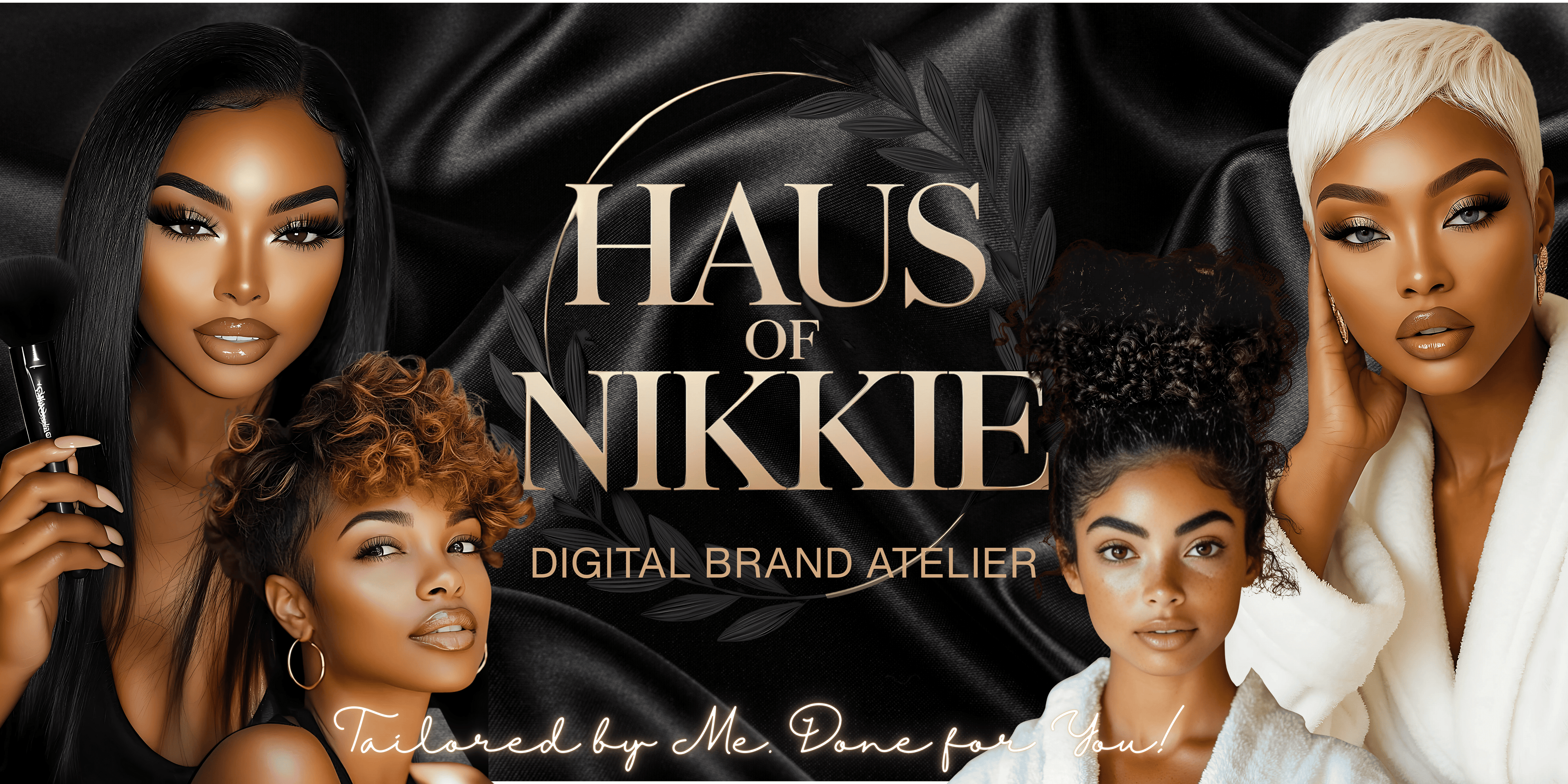 Promotional image for 'Haus of Nikkie' digital brand atelier with four women on a black background.